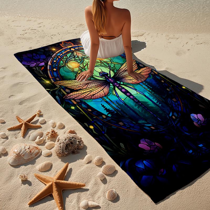 Stained Glass Dragonfly Garden Beach Towel, Super Soft Microfiber, Gift for Her/Him, Birthday, for Pool, Beach, Travel, Home Decor Fan Gifts