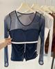 2026 Spring/Summer Women's Slim Mesh Layer Round Neck Long Sleeve Top