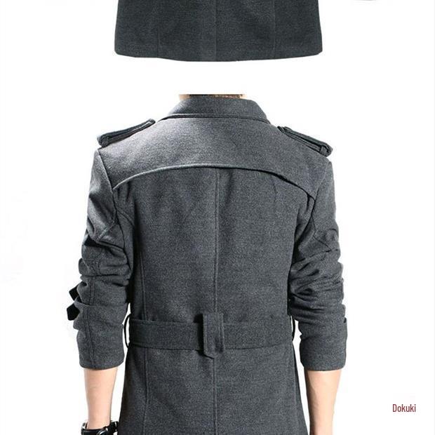 Korean Style Men's Slim Fit Wool Trench Coat - Autumn/Winter Mid-Length Cape Outerwear