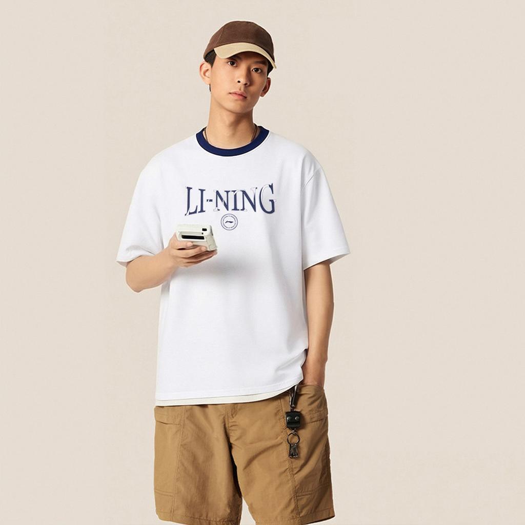 Li-Ning Versatile Comfortable Casual Breathable Short Sleeve T-Shirt Unisex Tops Off-White AHSW853-1