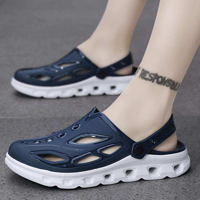 Slippers men's summer outer wear non-slip thick-soled wear-resistant driving hole shoes men's sports and leisure beach half-drag sandals