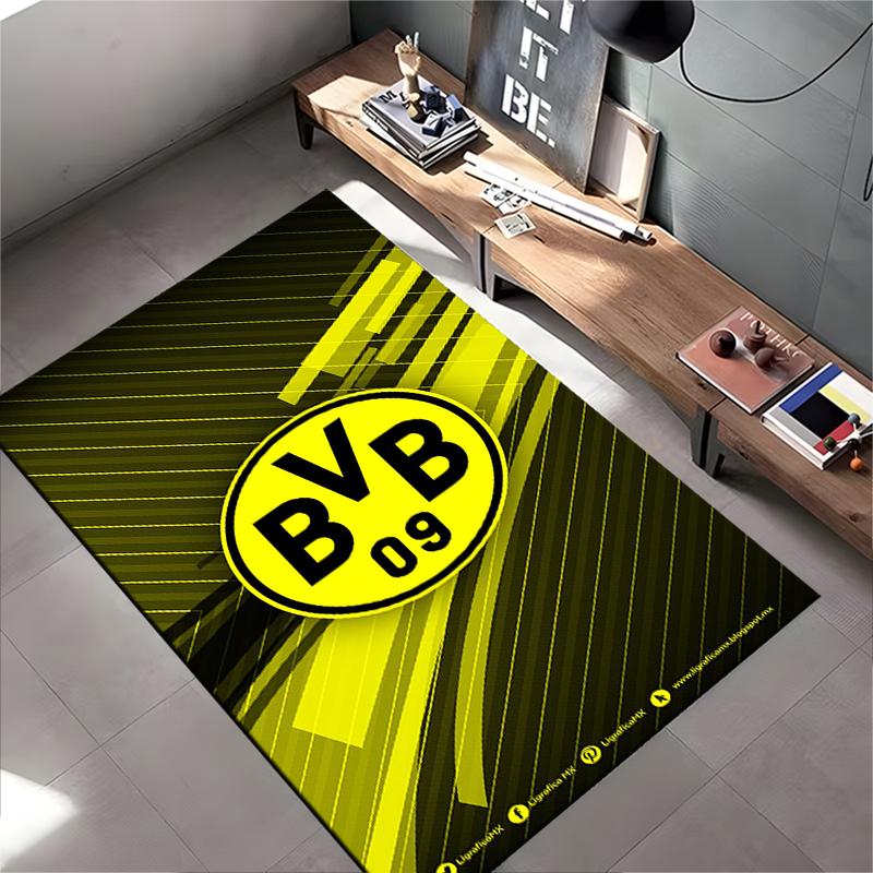 Fußballverein Teppich, Borussia Dortmund BVB 09 Gelb Schwarz Abstraktes Wappenmuster, Fußballfan Fanartikel Zimmerdekoration, Rutschfeste Matte