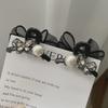Elegant 6cm Pearl Rhinestone Mesh Bow Hair Clip