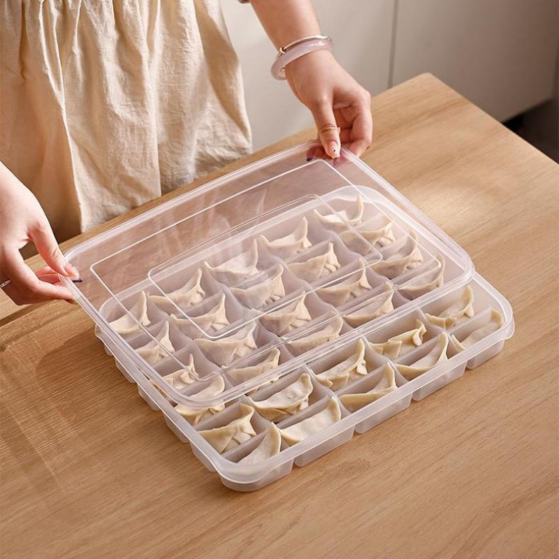 20/30 Grids Kitchen Storage Box Refrigerator Organizer Transparent Reusable Food Containers Tray With Lid For Dumpling Wonton