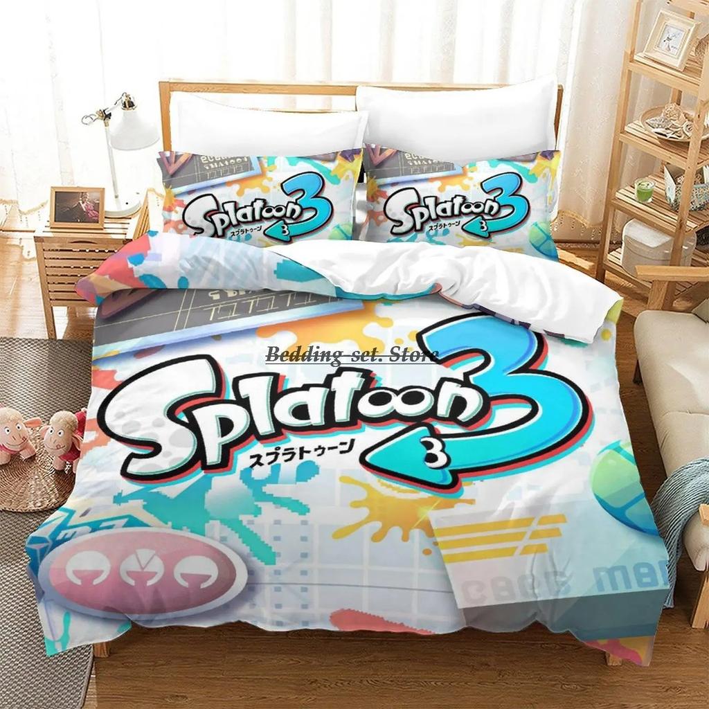 Splatoon 3 Inkling Squid Bedding Set Single Twin Full Queen King Size Bed Set Aldult Kid Bedroom Duvetcover Sets Bed Sheet Set