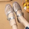 Round Headed Mesh Hollowed Out Single Button Shoes for Women, Comfortable Flat Shoes, Fishing Net Shoes
