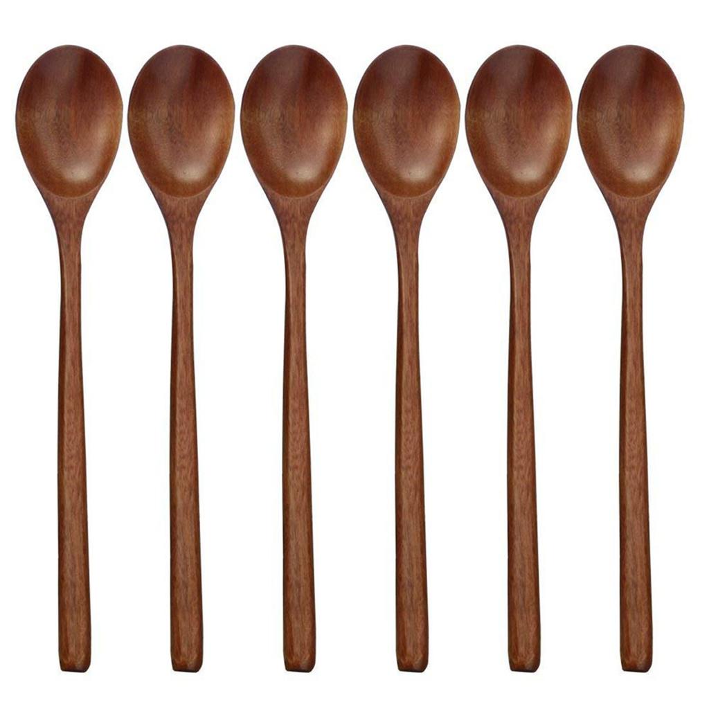 Adults Long Handle Japanese Style Natural Eating Cutlery Kitchen Utensil Tableware Wooden Spoons