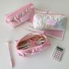 Polyester Storage Bag Star-Patterned Pink Pen Bag Pencil Case Glossy Stationery Organizer For Gift For Girls Travel School