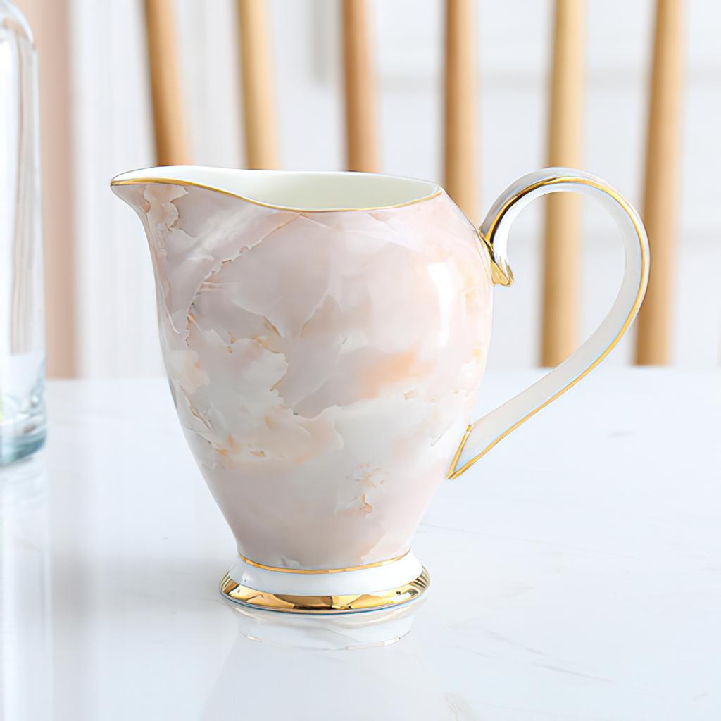 Ceramic Gold Inlay Tea Pot and Cup Set Marbling Purple Drinkware Europe Ceramic Mug Sugar Bowl Creamer Afternoon Tea Coffeeware