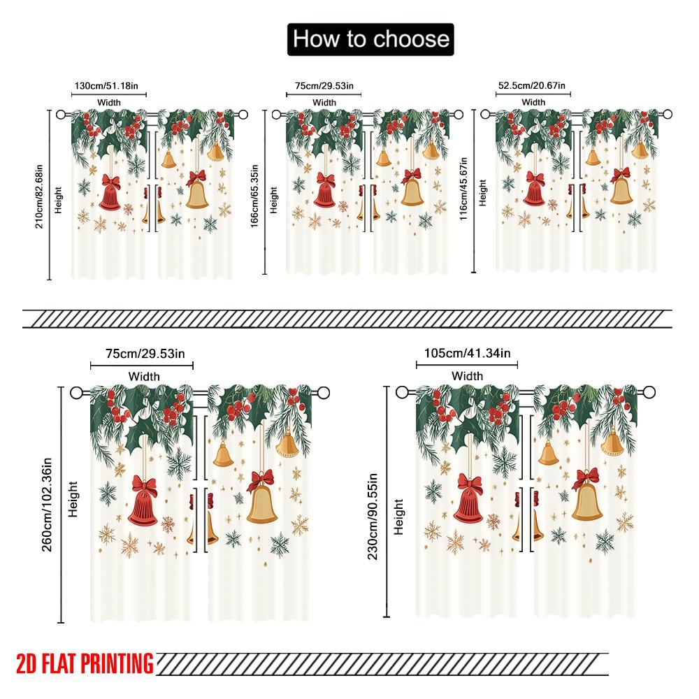 2pcs,2D Plane Printing Curtains&Window Treatment Christmas Bells Holly Berries (2) Versatile 100% Polyester (without Rod)