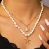 2pcs Set Fashion Starfish Shell Pendant Double-layer Necklace for Women Stacked Collar Chain Beach Vacation Jewelry Sets Gifts