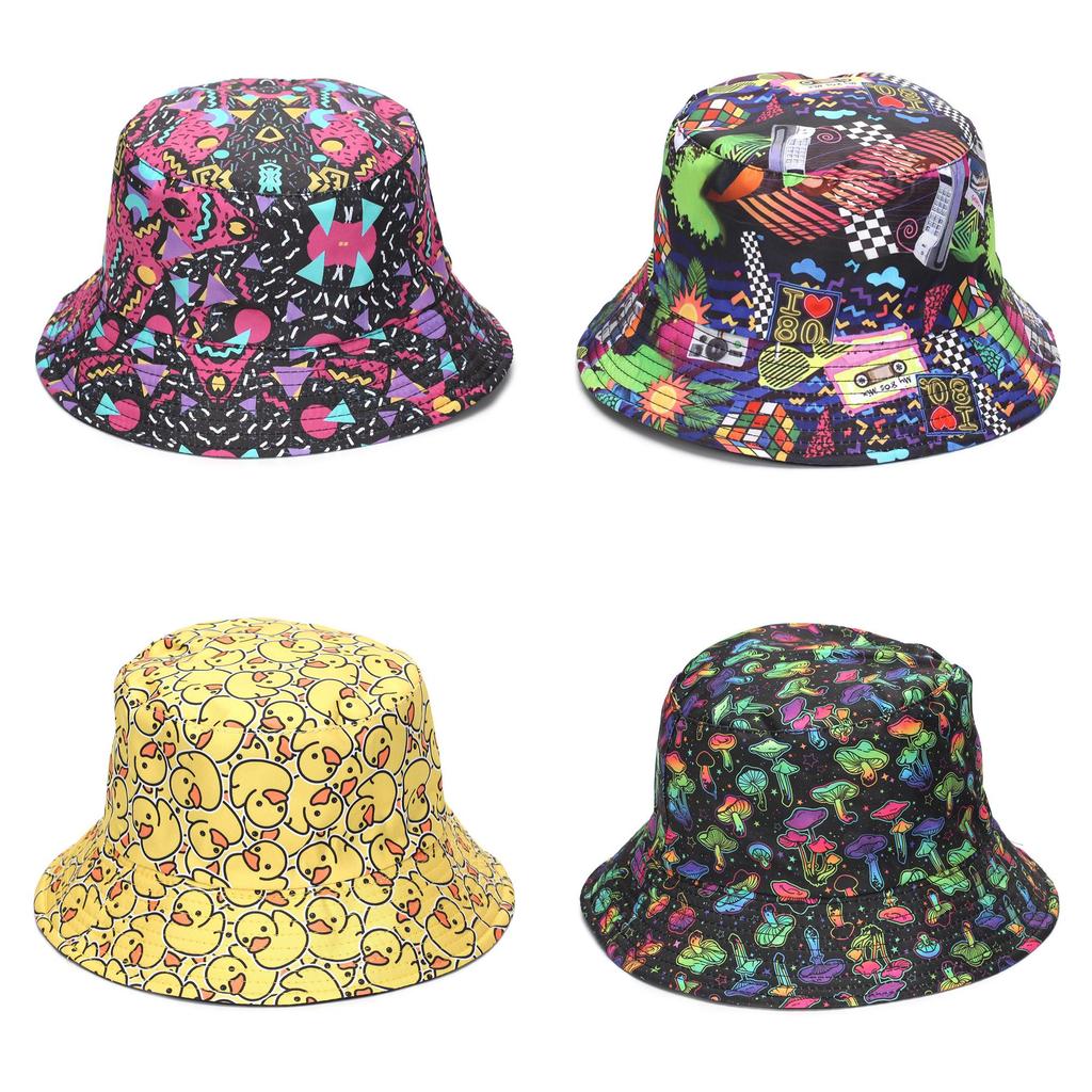 Duck Print Vintage Doublesided Fisherman Hat With Sun Protection For Outdoors