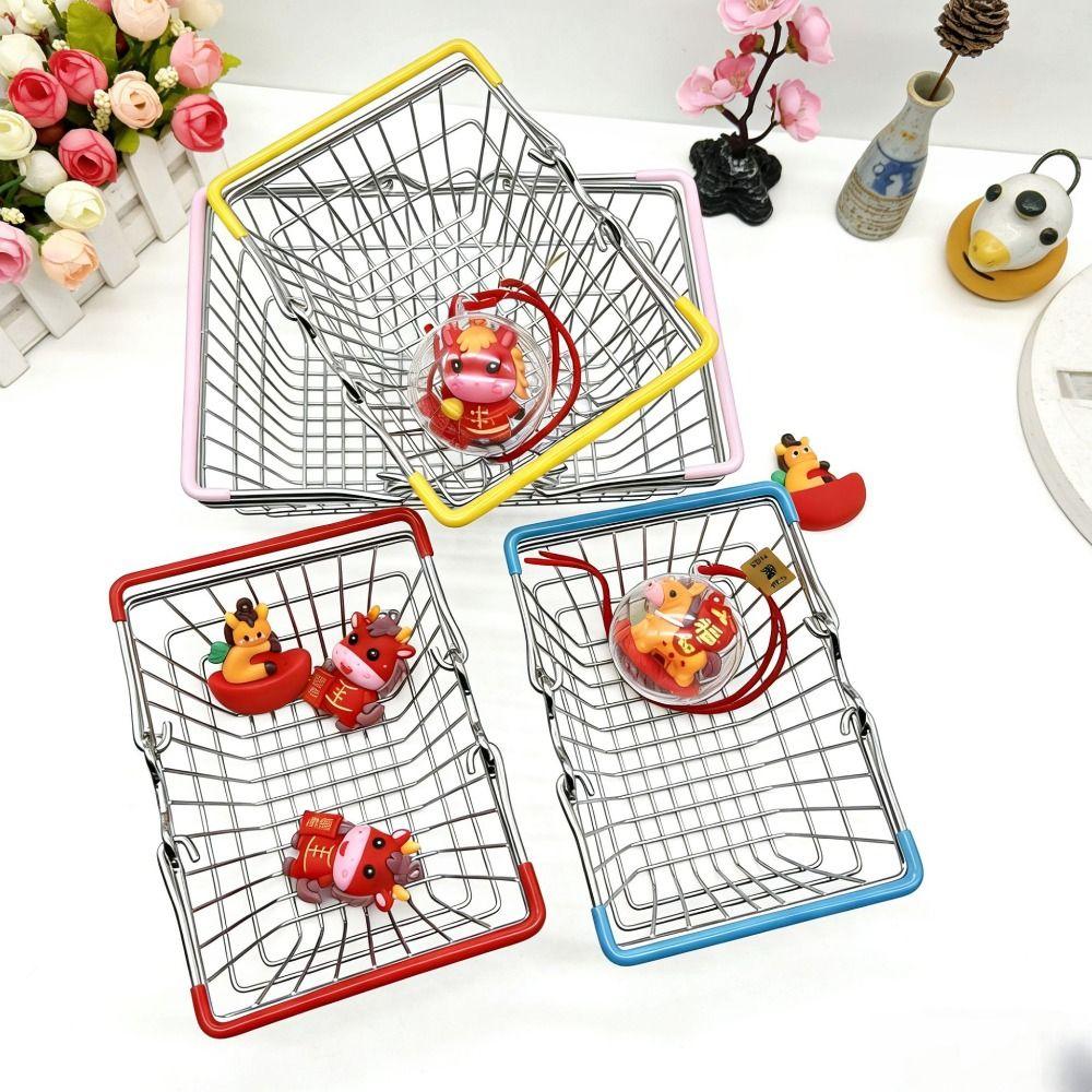 1pc Durable Metal Wire Mini Shopping Basket 2 Sizes Available with Handle Mesh Desk Organizer Metal Wire Basket Home Decor
