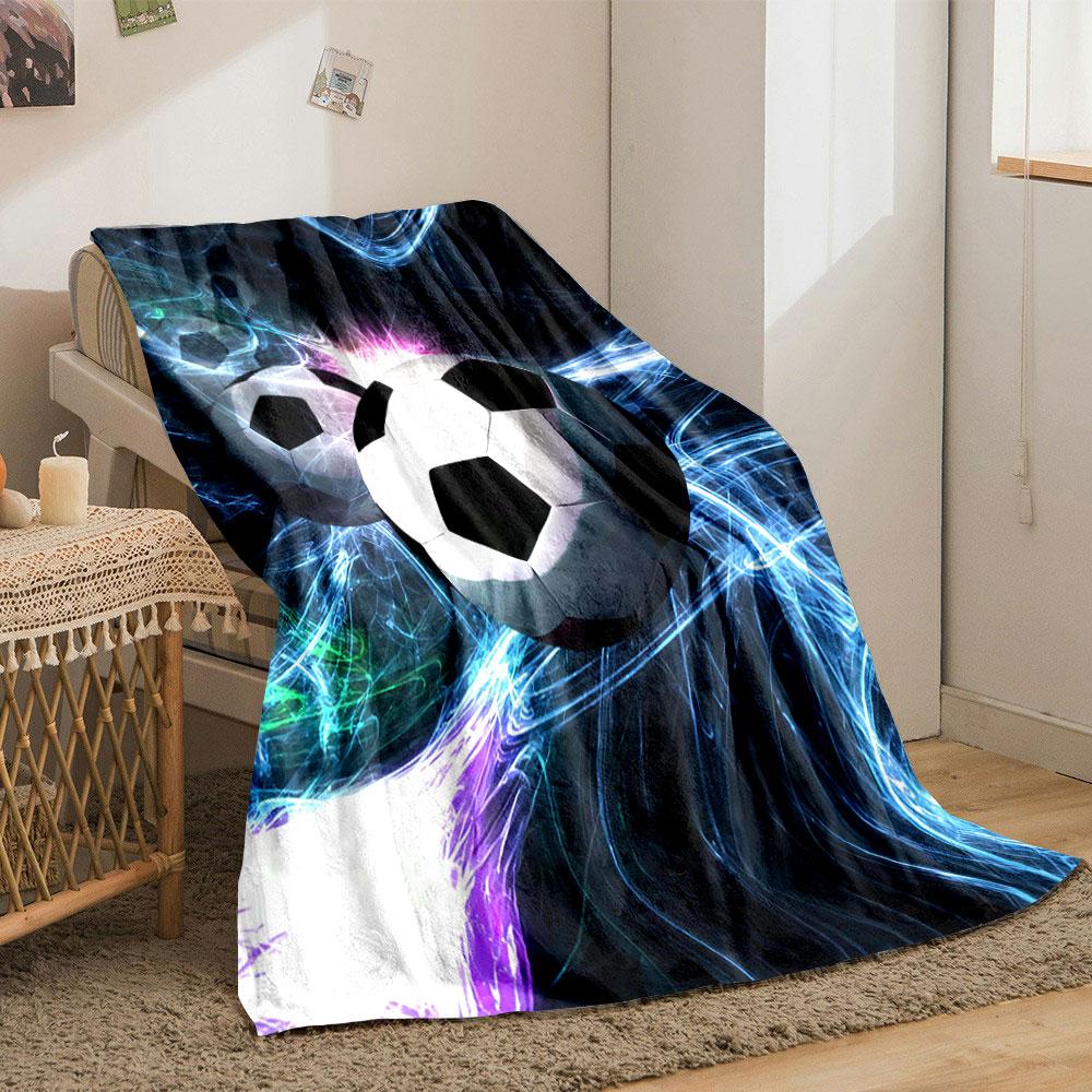 Soccer Balls with Black and White Patterns On Bright Swirling Neon Lines. for All Seasons Blanket Lunch Break Throw Gift