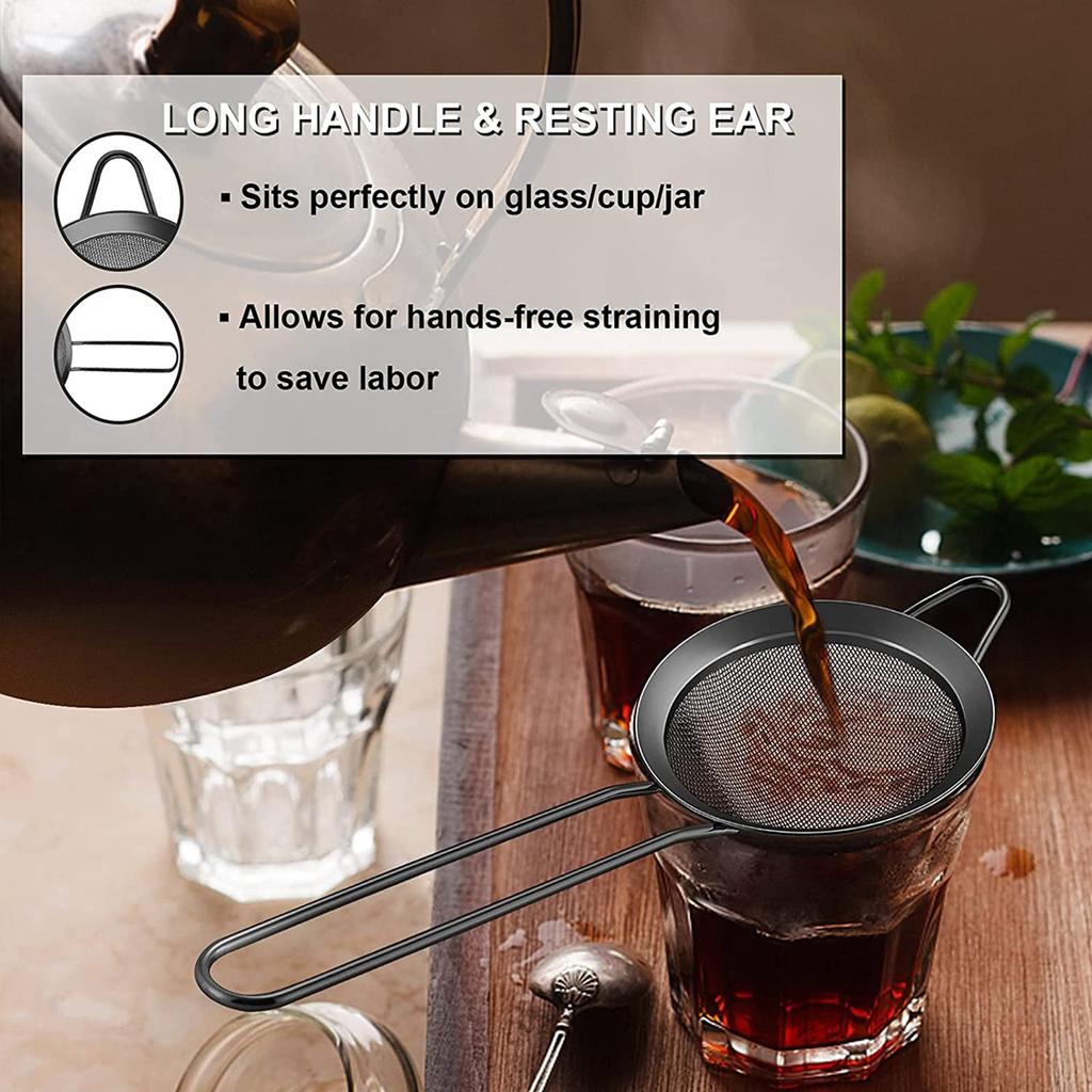 304 Stainless Steel Mesh Strainer Fine Tea Strainer with Long Handle Colanders Mesh Strainers Sieve for Cocktail Coffee Flours