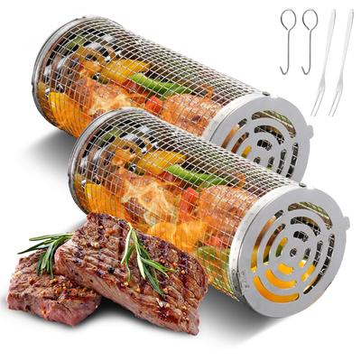 Rollbare Grillkörbe für Grillen im Freien, 8er-Set, Grillzubehör aus Edelstahl