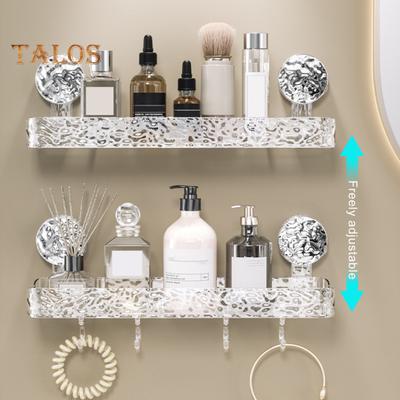 Badezimmer-Aufbewahrungsregal mit Haken, transparent, zur Wandmontage, stanzfrei, selbstklebend, hohe Tragkraft, rutschfest, für Kosmetik, Zahnpasta, Waschbecken, Organizer