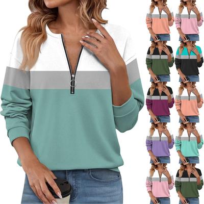 Women Casual Long Sleeve Basic Quarter Zipper Print Pullover Sweatshirts Casual Top Fall Clothes