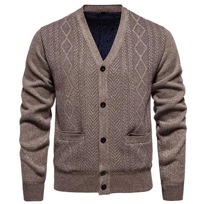 Men's Jacquard Button Cardigan Knitted Sweater Jacket Warm Plus Velvet Sweater Men