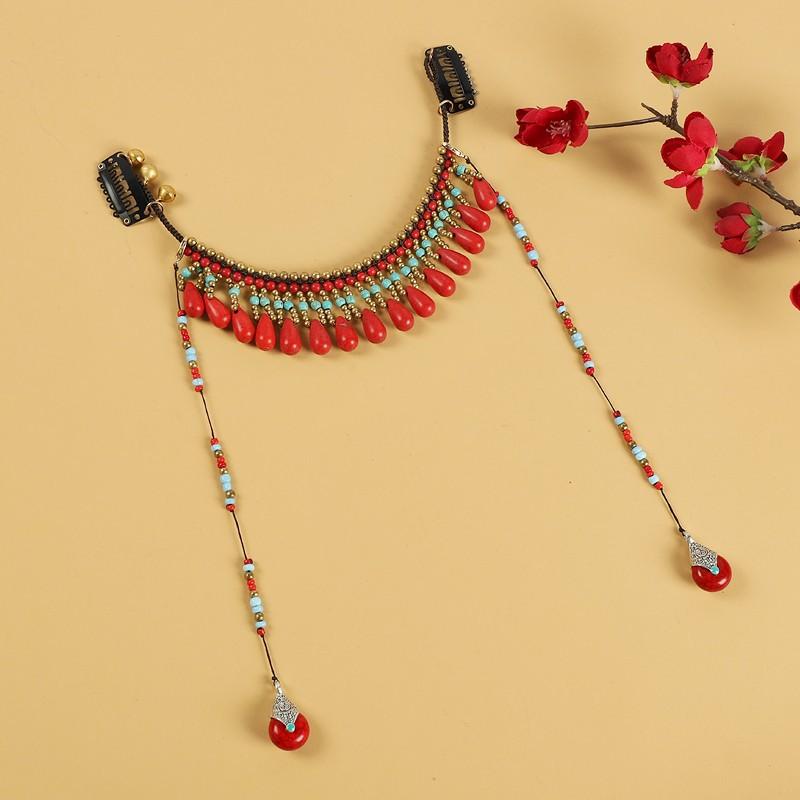 

Original design forehead decoration fringed eyebrow pendant retro headgear Tibetan exotic antique hair accessories red woman