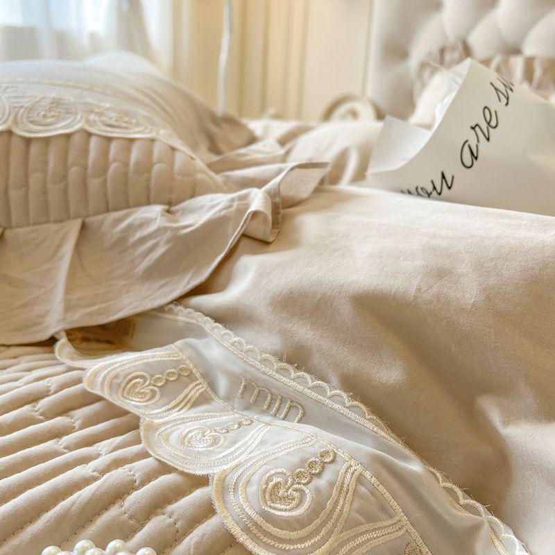 2025 G5Z French Sweetheart Cotton Bedsheet Set - 4 Pieces with Fitted Sheet and Bedcover