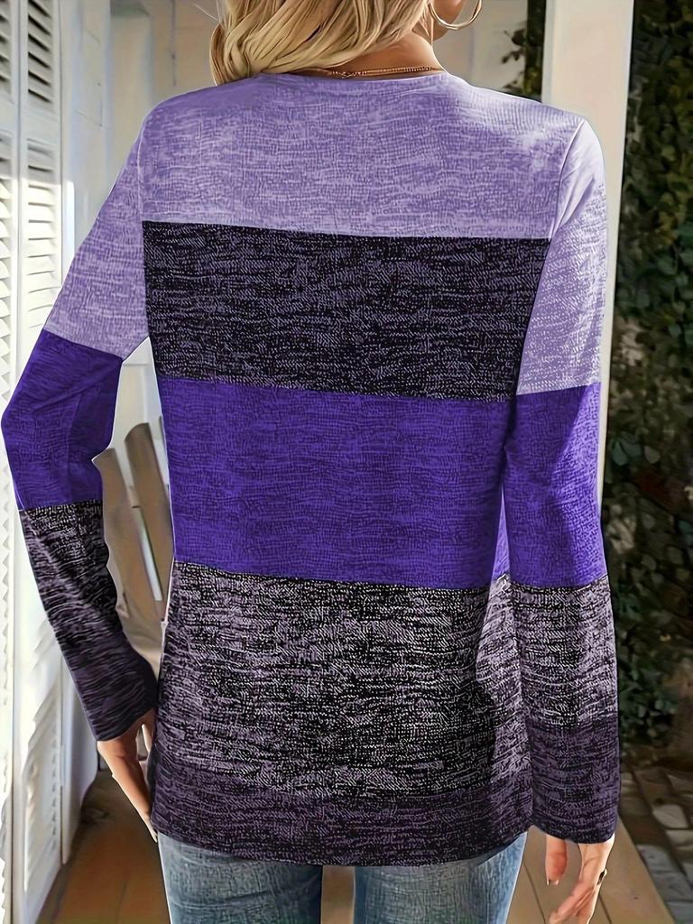 2025 Cross-Border V-Neck Color-Blocked Long-Sleeve T-Shirt