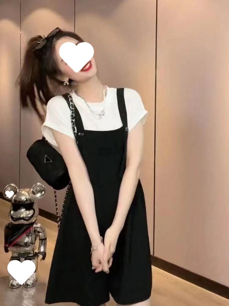 Trendy Black Straight-Leg Draping Suspender Pants for Women - Slimming, Versatile, Casual Summer Style