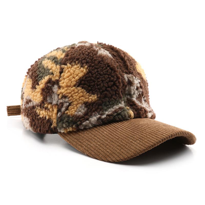 Hat Women's Autumn and Winter Color Matching Plush Camouflage Solid Color Baseball Cap Outdoor Travel Cold and Warm Cap
