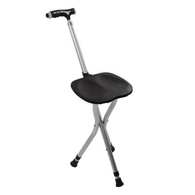 Cane Stool Foldable Prevent Slip Adjustable Height Aluminum Alloy Crutch Chair with Flashlight for