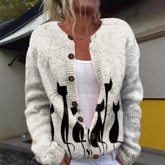 Cardigan aperto sul davanti, vestibilità comoda, con stampa animalier, girocollo, manica lunga, da donna