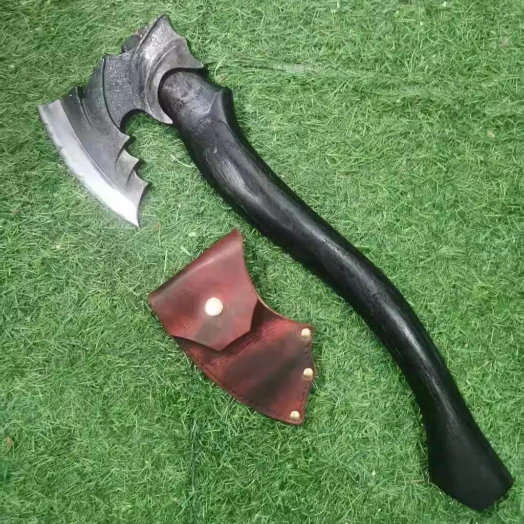 36cm Carbonized Handle Dragon Spine Multi-functional T actical Axe Outdoor Survival Axe Convenient Firewood Splitting Tool