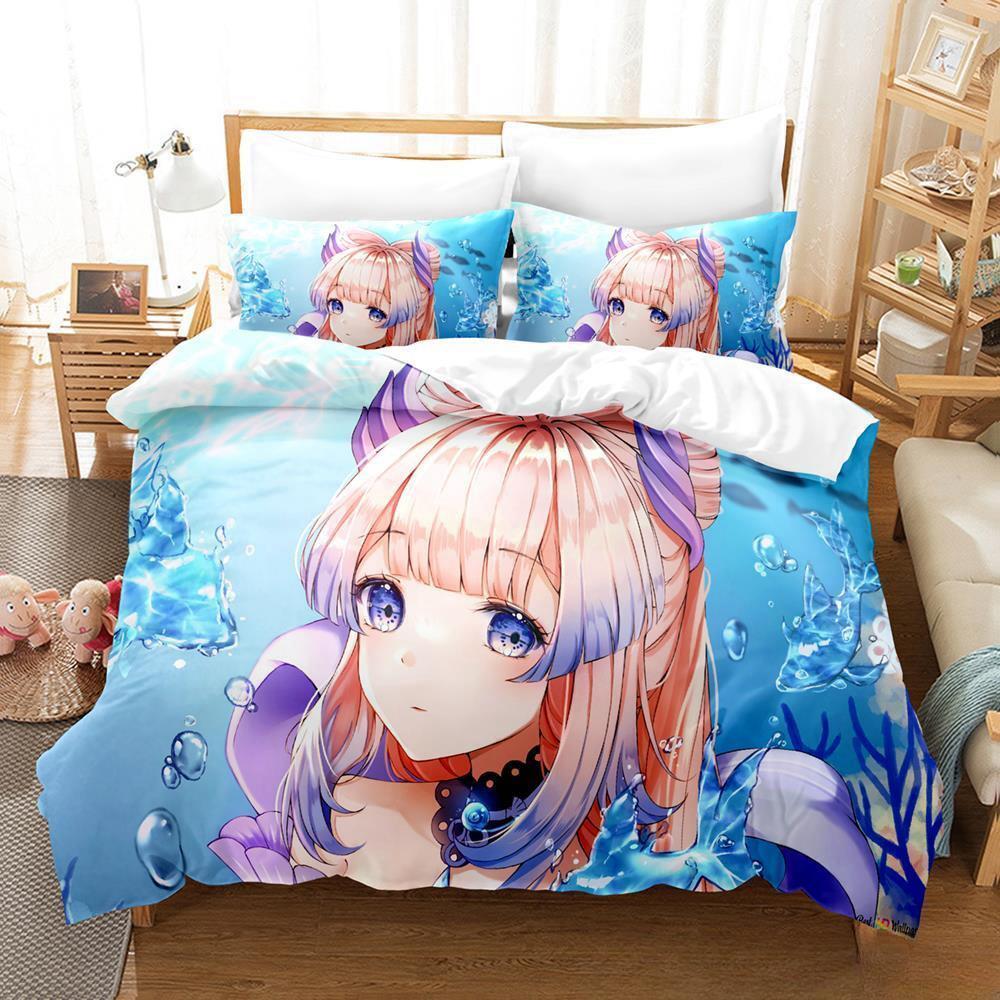 Genshin Impact Sangonomiya Kokomi Bedding Set Cartoon Anime Three-piece Set Adult Kid Bedroom Duvet Cover Sets 3D Kawaii Girls