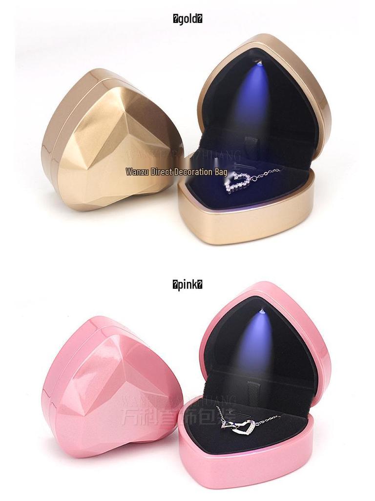 Elegant Heart-Shaped Jewelry Box with LED Light for Ring or Necklace.