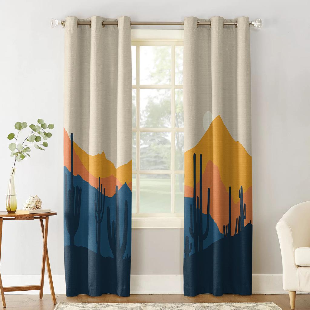 Cartoon Mountains Cactus Desert Sun Blackout Curtains For Bedroom Blinds Drapes Window Curtains For Living Room High Shading