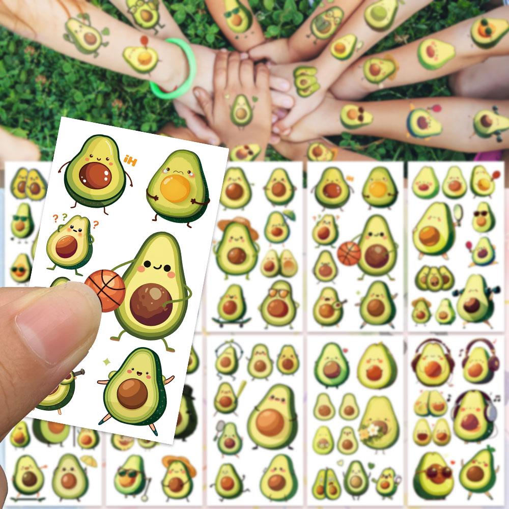 10 arkuszy Kreskówkowe Słodkie Naklejki Tatuaże Awokado na Ramię Twarz Ciało Tymczasowe Fałszywe Wodoodporne Naklejki Tatuaże Dzieci Kreatywne Prezenty