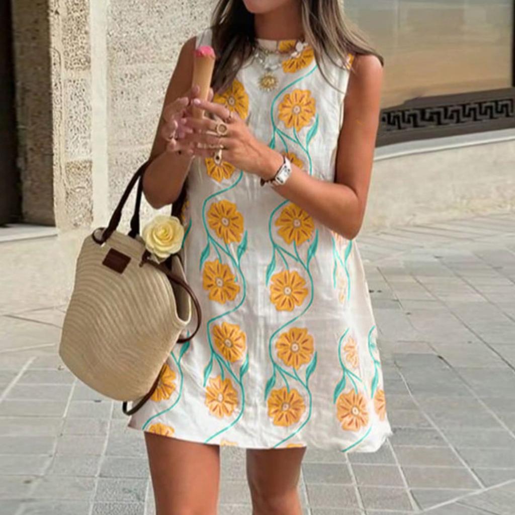 European Style Women Clothing Summer Casual Round Neck Sleeveless Tank Maxi Dress