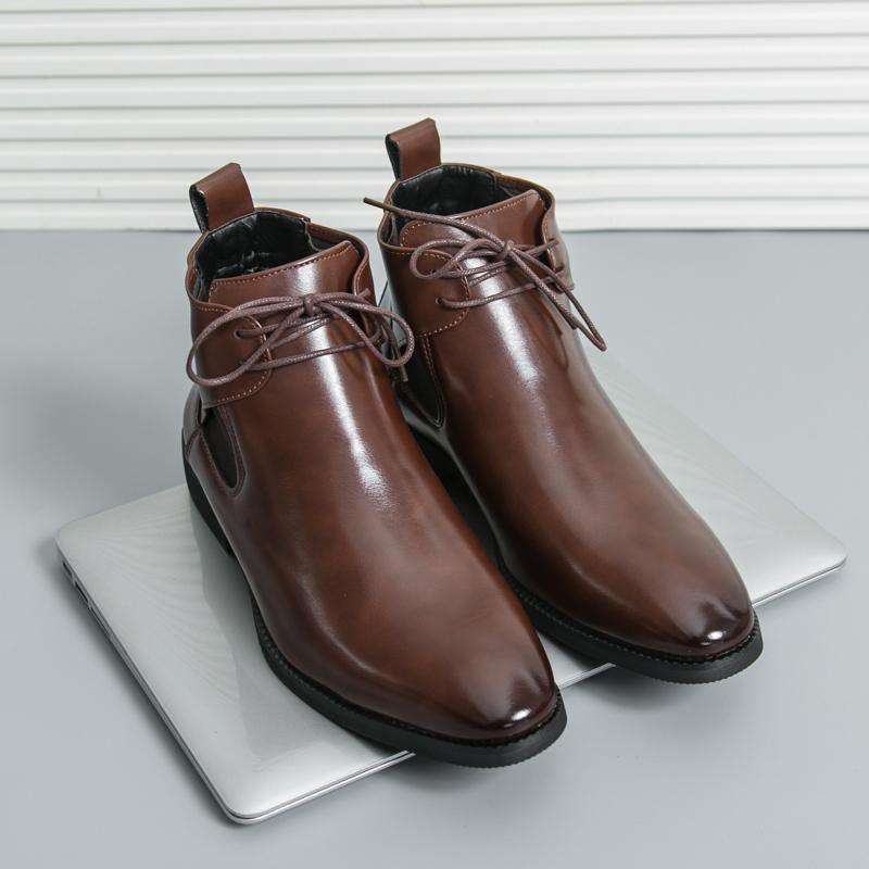 Fashion New Fashion Mens Leather Ankle Boots British Style Male Chelsea Boots Casual High Top Shoes Soft Leisure Walk Men Business Botas