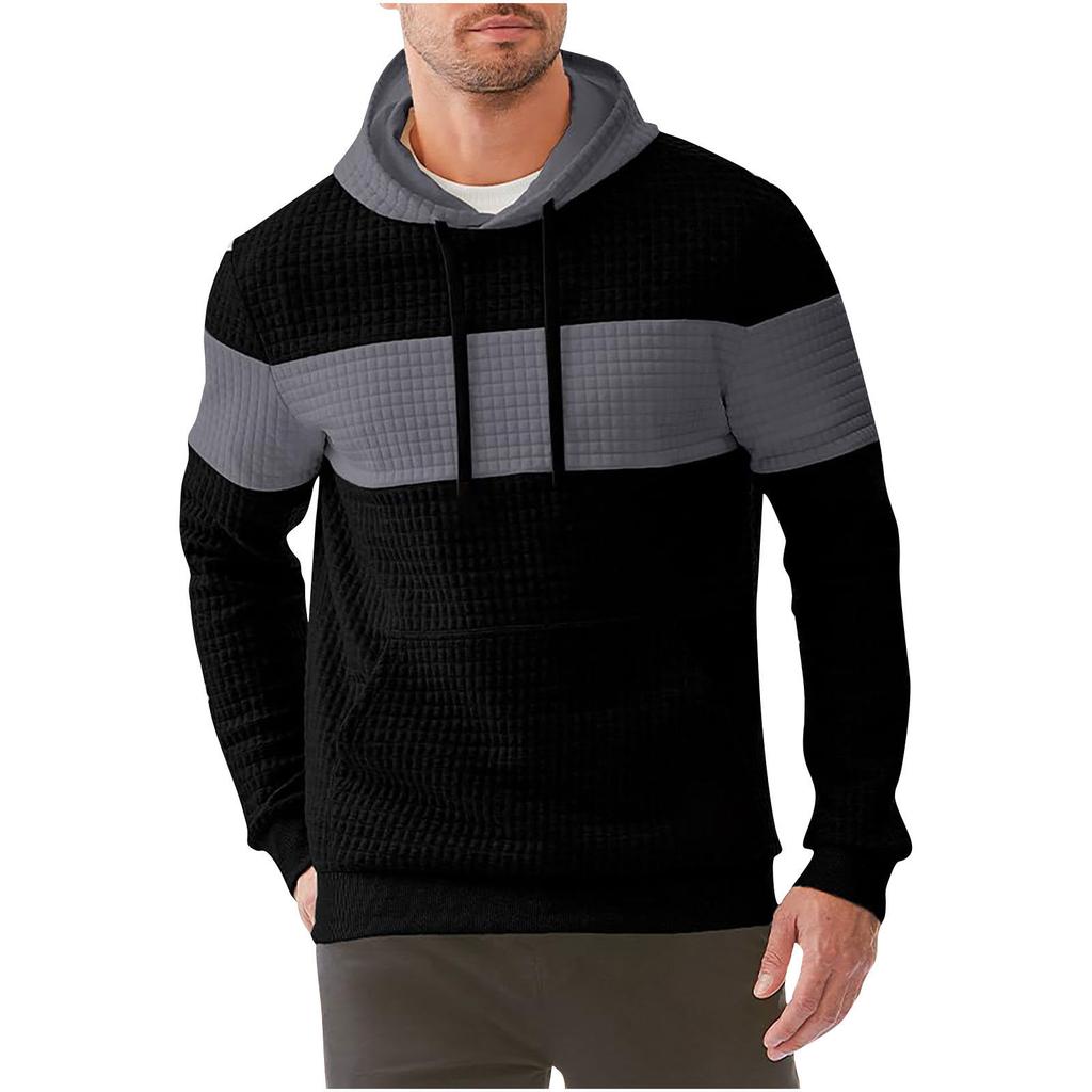 Herrenmode Sweatshirt Herren Kordelzug Gerippter Abschluss Tasche Kapuzenpullover