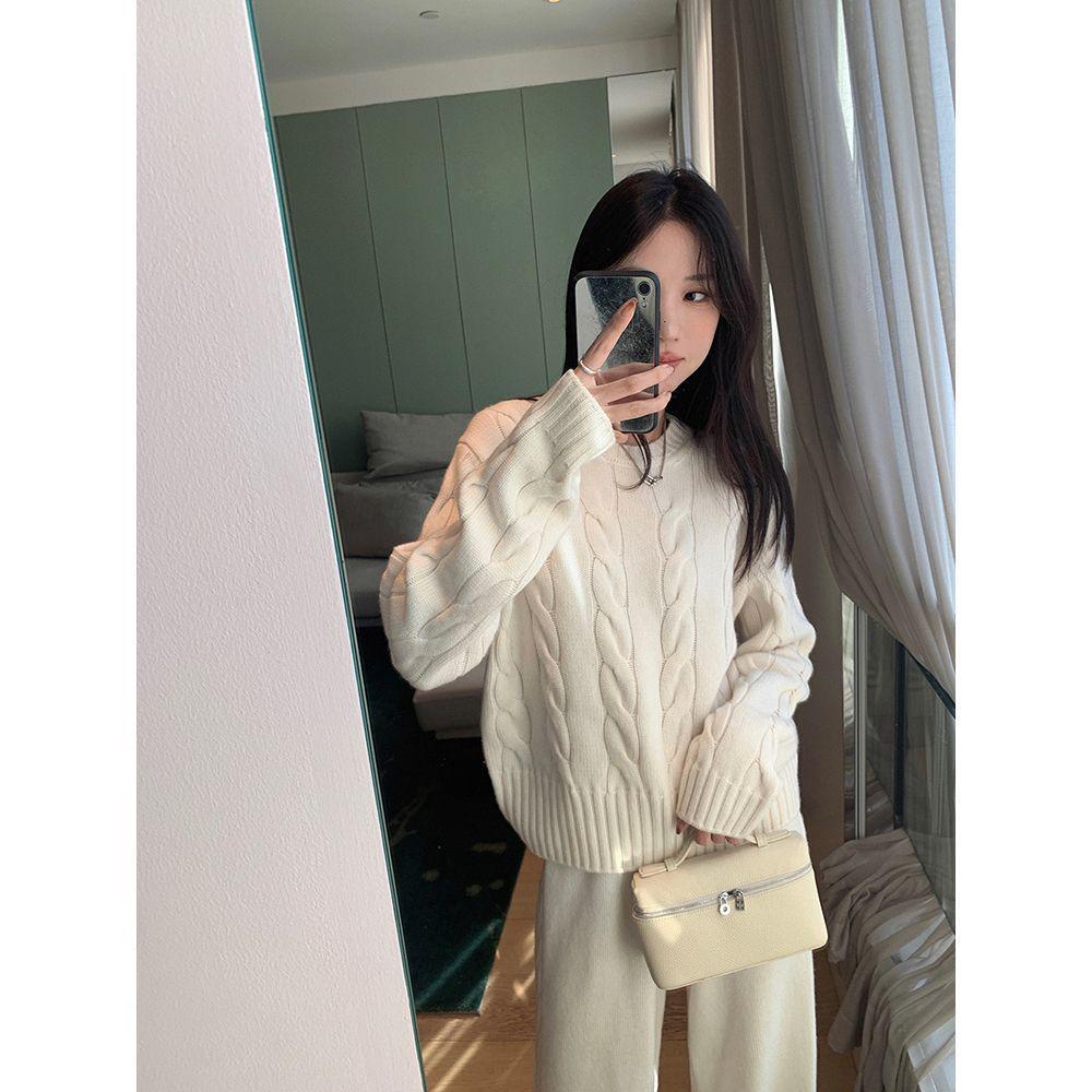 

Мягкий вязаный пуловер и брюки широкого кроя для осени/зимы – Повседневный, свободного кроя костюм-двойка для женщин L (recommended for 60-68 kg)