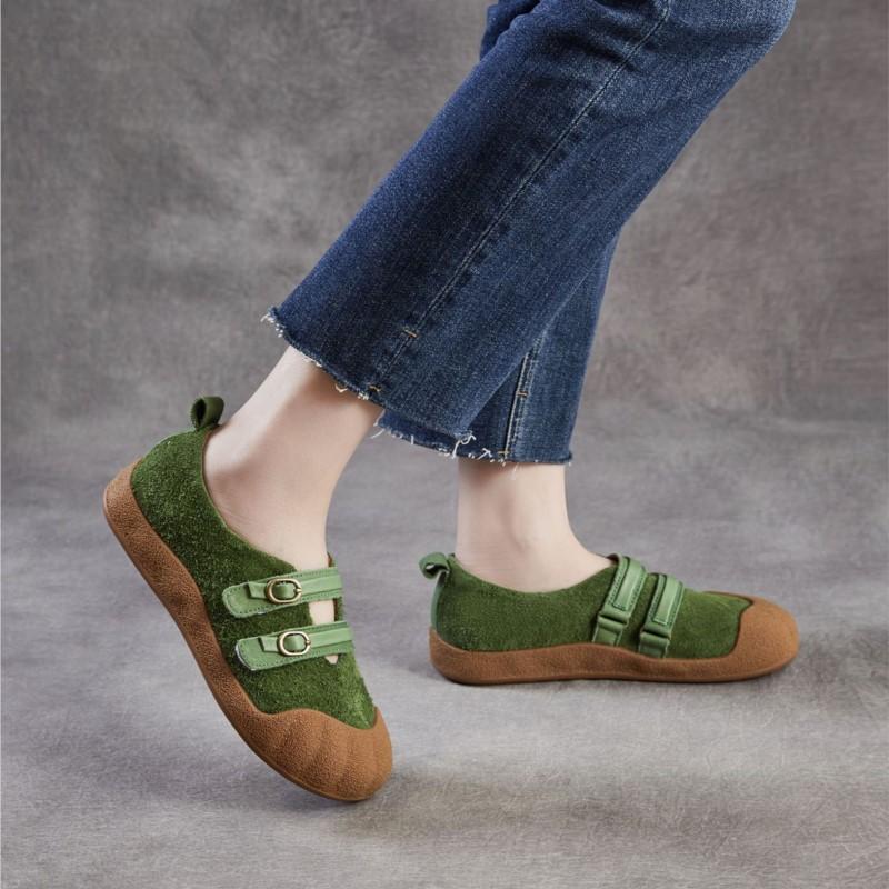 Johnature Retro Loafer mit weicher Sohle Echtes Leder Runde Spitze Flach Damen Flache Schuhe