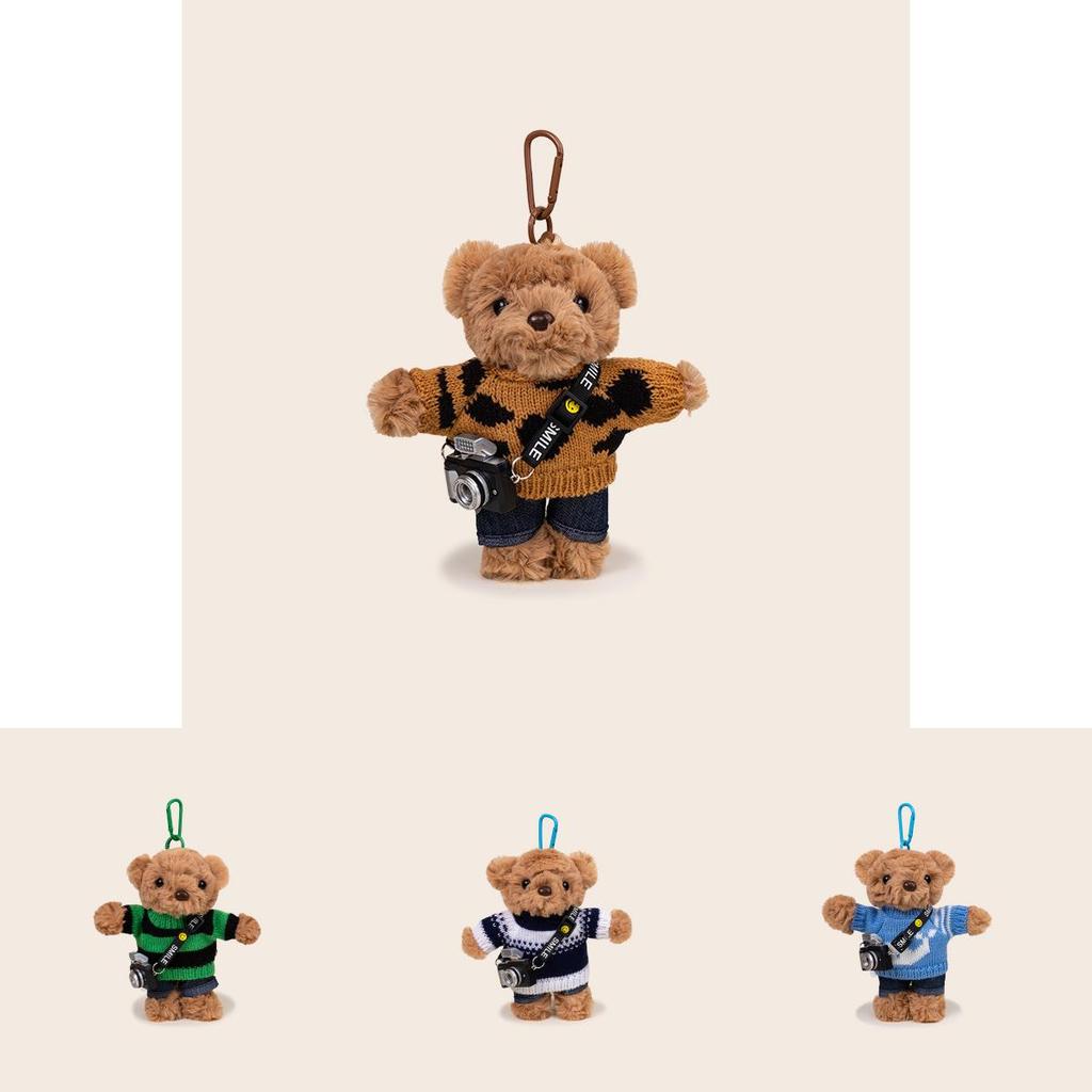Bear Plush Keychain Wearing A Sweater And Carrying A Camera Design For Bag Accessories And Collectors Item