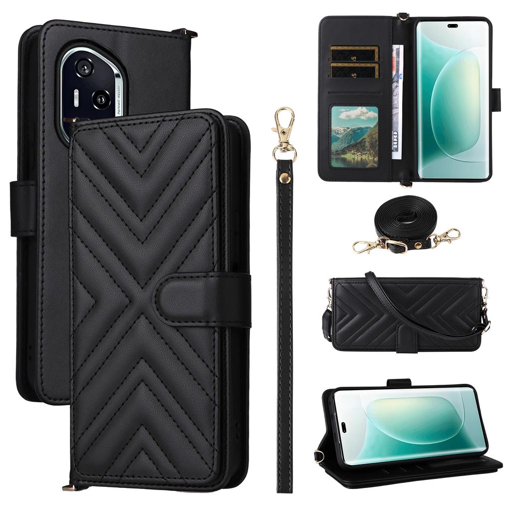 Для Honor 400 5G (Глобальний) Шкіряний чохол-гаманець із ремінцем на плече/зап'ястя, підставка для телефону