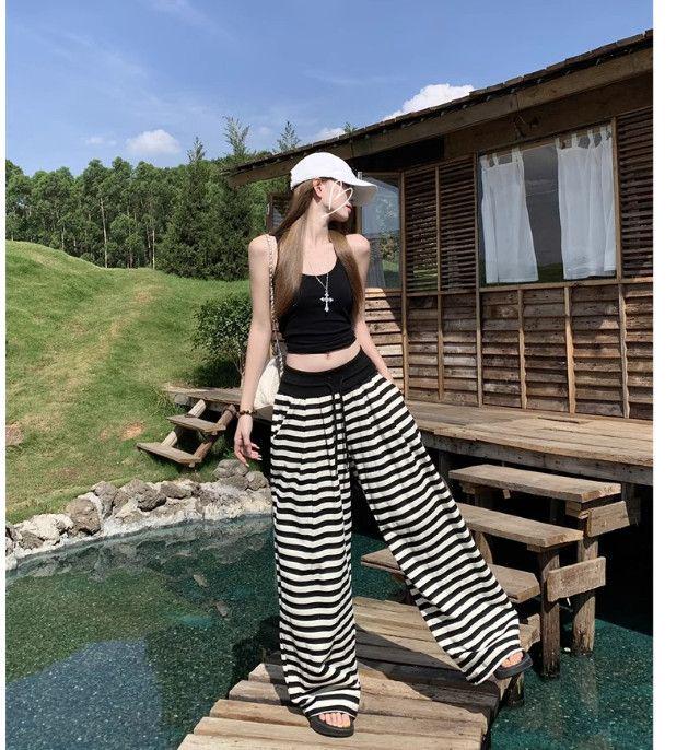 Women's Summer 2025 Striped High-Waisted Wide-Leg Loose Casual Pants