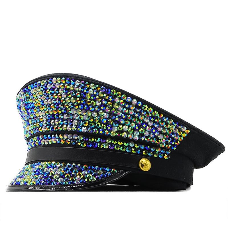 European and American new flat top hat fashion pearl rhinestone trend navy hat British retro versatile cap women