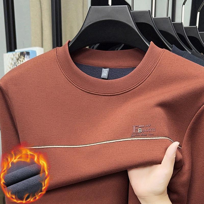 

Men s Winter Plus Velvet Round Neck Hoodie Set - Trendy Dad Style, Long Sleeve, Warm, Casual Fashion, Plus Size 4XL