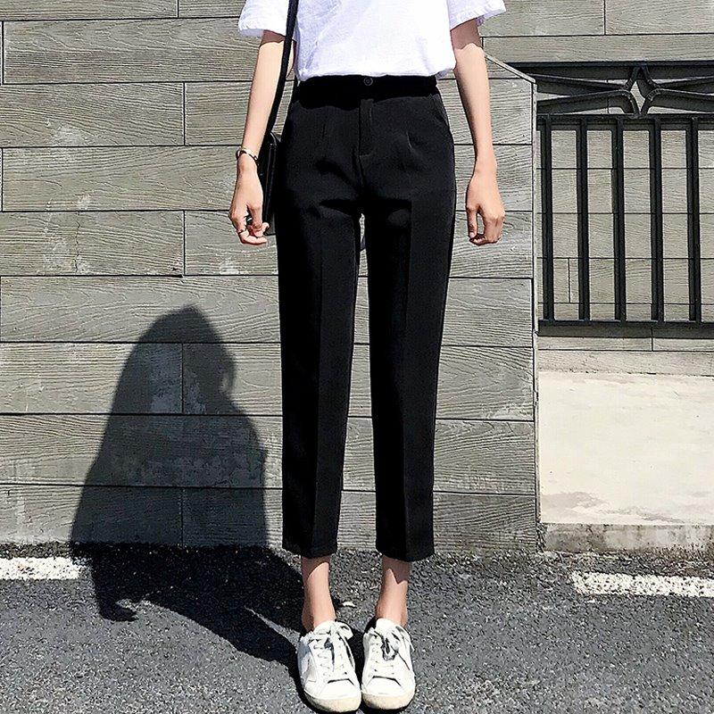 Korean Style Summer Women Suit Pants High Waist Pants with Slit Elegant Ladies Girls Casual Pants Capri