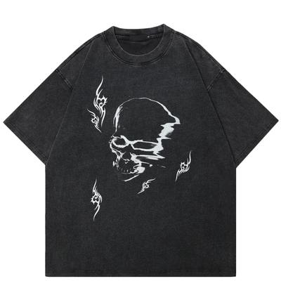 Streetwear Skull Graphic Unisex T-Shirt Cotton Washed Black Tshirt Unisex Tops Tees Summer Short Sleeves T Shirt