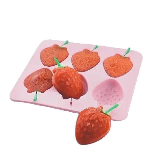 6 Cavity Strawberry Shaped Ice Mold DIY Silicone Ice Cube Tray Ice Cream Maker Lollipop Mold Ice Cube Mold