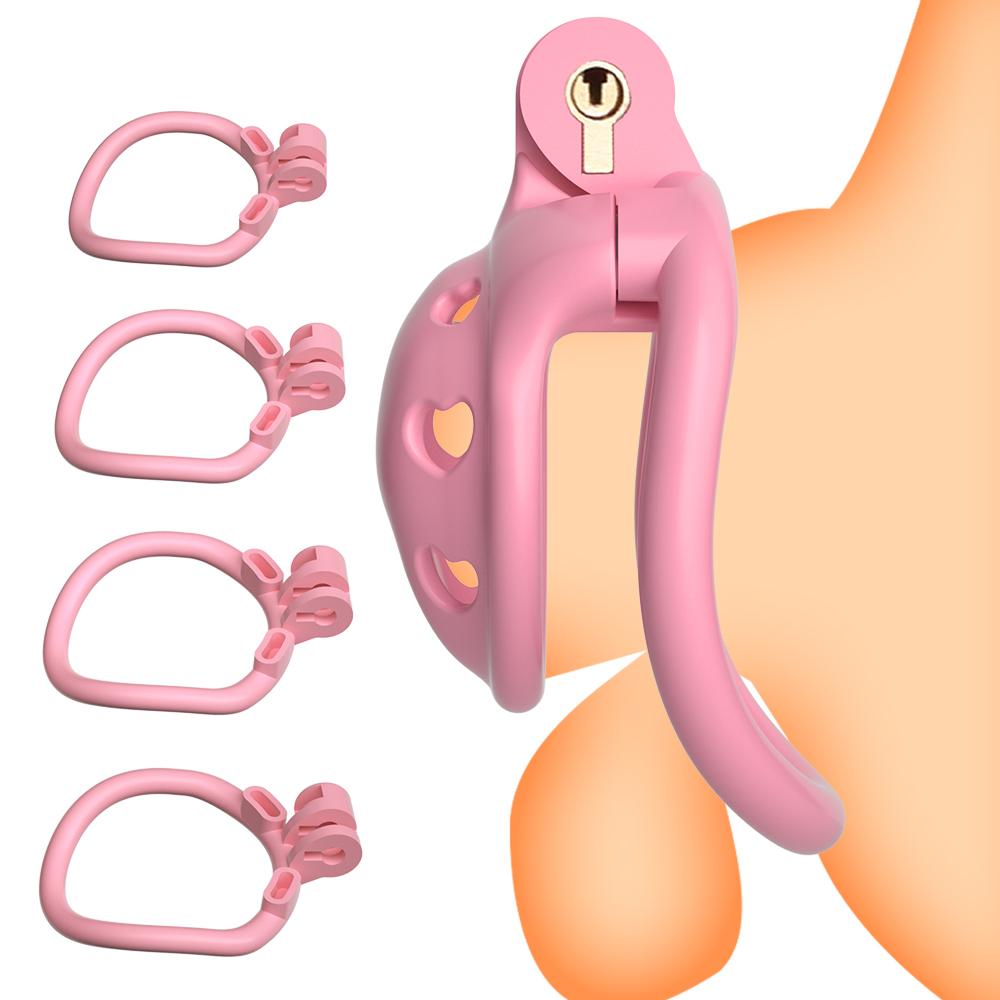 Negative/Micro/Small Chastity Cage for Sissy Sex Toy with 4 Size Cock Ring Pink/Black Bdsm Penis Urethral Lock Adult Toy for Men