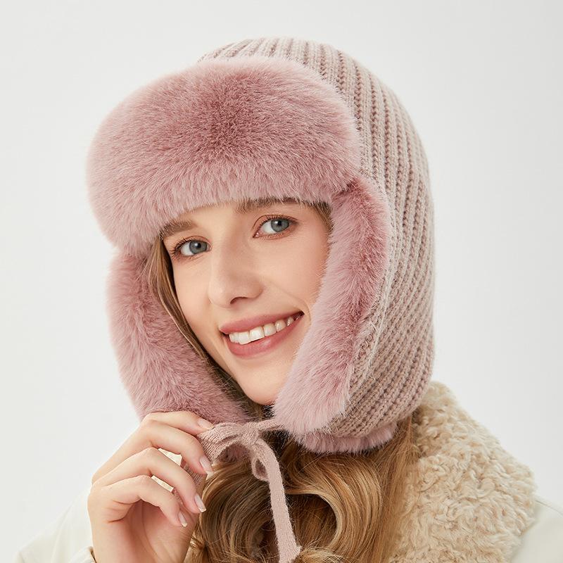 Lei Feng Hat Winter Women's Outdoor Riding Warm Hat Windproof and Cold Rabbit Fur Ear Hat